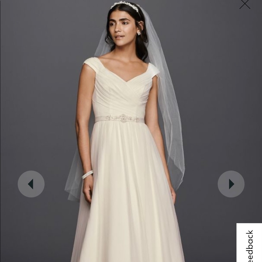 David’s Bridal A-line Tulle Wedding Gown with Beaded Sash